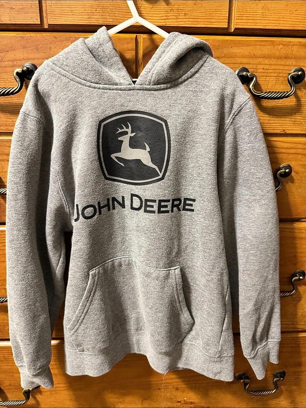 John Deere Youth Gray Logo Hoodie Sweatshirt Boys Medium